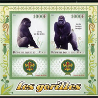 Mali 2013 Gorillas imperf sheetlet containing two values & two labels showing Scouts Badge unmounted mint