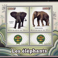 Mali 2013 Elephants perf sheetlet containing two values & two labels showing Scouts Badge unmounted mint