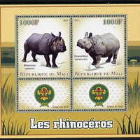 Mali 2013 Rhinos perf sheetlet containing two values & two labels showing Scouts Badge unmounted mint