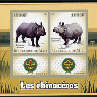 Mali 2013 Rhinos imperf sheetlet containing two values & two labels showing Scouts Badge unmounted mint