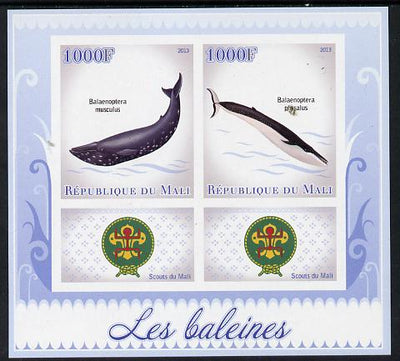 Mali 2013 Whales imperf sheetlet containing two values & two labels showing Scouts Badge unmounted mint