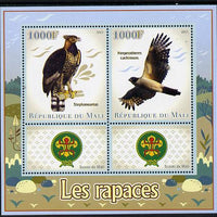 Mali 2013 Birds of Prey perf sheetlet containing two values & two labels showing Scouts Badge unmounted mint