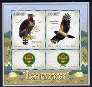 Mali 2013 Birds of Prey perf sheetlet containing two values & two labels showing Scouts Badge unmounted mint