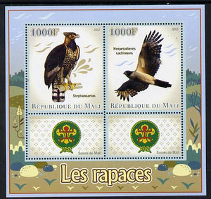 Mali 2013 Birds of Prey perf sheetlet containing two values & two labels showing Scouts Badge unmounted mint
