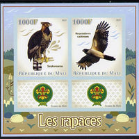 Mali 2013 Birds of Prey imperf sheetlet containing two values & two labels showing Scouts Badge unmounted mint