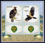 Mali 2013 Birds of Prey imperf sheetlet containing two values & two labels showing Scouts Badge unmounted mint