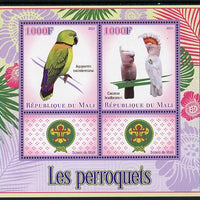 Mali 2013 Parrots perf sheetlet containing two values & two labels showing Scouts Badge unmounted mint