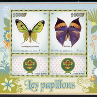Mali 2013 Butterflies perf sheetlet containing two values & two labels showing Scouts Badge unmounted mint