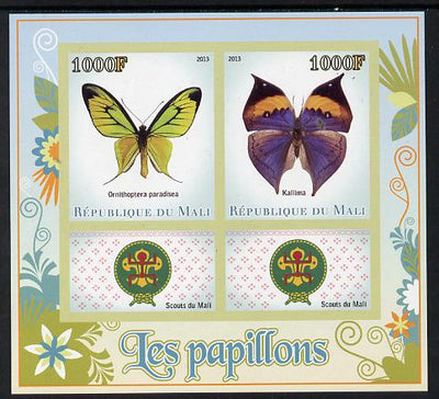 Mali 2013 Butterflies imperf sheetlet containing two values & two labels showing Scouts Badge unmounted mint