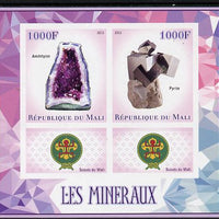 Mali 2013 Minerals #2 imperf sheetlet containing two values & two labels showing Scouts Badge unmounted mint