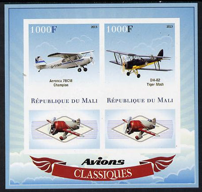 Mali 2013 Classic Airplanes imperf sheetlet containing two values & two labels unmounted mint
