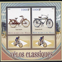 Mali 2013 Classic Bicycles imperf sheetlet containing two values & two labels unmounted mint