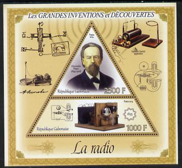 Gabon 2014 Great Inventions & Discoveries - Radio perf sheetlet containing two values (triangular & trapezoidal shaped) unmounted mint