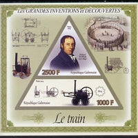 Gabon 2014 Great Inventions & Discoveries - Railway Locomotive imperf sheetlet containing two values (triangular & trapezoidal shaped) unmounted mint