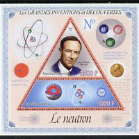 Gabon 2014 Great Inventions & Discoveries - James Chadwick & the Neutron perf sheetlet containing two values (triangular & trapezoidal shaped) unmounted mint