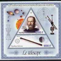Gabon 2014 Great Inventions & Discoveries - Galileo & the Telescope perf sheetlet containing two values (triangular & trapezoidal shaped) unmounted mint