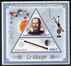 Gabon 2014 Great Inventions & Discoveries - Galileo & the Telescope perf sheetlet containing two values (triangular & trapezoidal shaped) unmounted mint