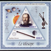 Gabon 2014 Great Inventions & Discoveries - Galileo & the Telescope imperf sheetlet containing two values (triangular & trapezoidal shaped) unmounted mint