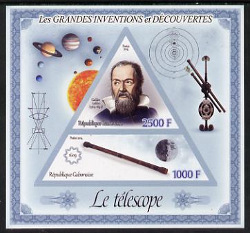Gabon 2014 Great Inventions & Discoveries - Galileo & the Telescope imperf sheetlet containing two values (triangular & trapezoidal shaped) unmounted mint