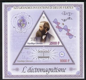 Gabon 2014 Great Inventions & Discoveries - James Clark Maxwell & Electro-Magnetism perf sheetlet containing two values (triangular & trapezoidal shaped) unmounted mint