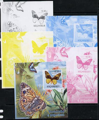 Mozambique 2013 Butterflies #1 - the set of 5 imperf progressive proofs comprising the 4 individual colours plus all 4-colour composite, unmounted mint