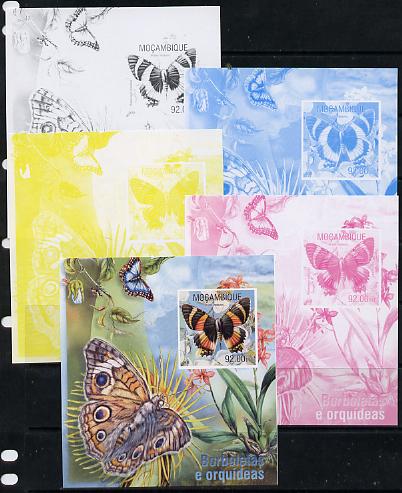 Mozambique 2013 Butterflies #2 - the set of 5 imperf progressive proofs comprising the 4 individual colours plus all 4-colour composite, unmounted mint