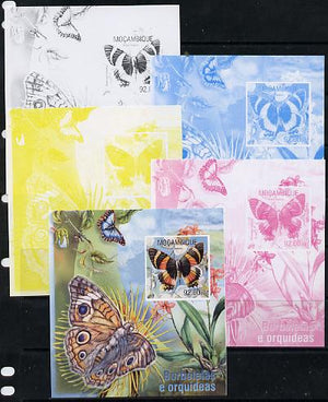 Mozambique 2013 Butterflies #2 - the set of 5 imperf progressive proofs comprising the 4 individual colours plus all 4-colour composite, unmounted mint