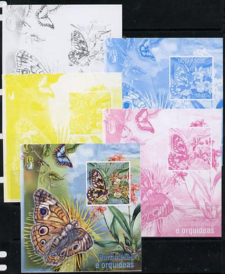 Mozambique 2013 Butterflies #3 - the set of 5 imperf progressive proofs comprising the 4 individual colours plus all 4-colour composite, unmounted mint