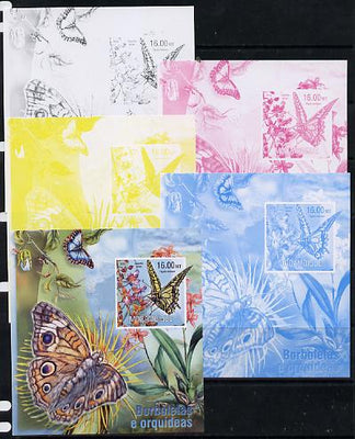 Mozambique 2013 Butterflies #4 - the set of 5 imperf progressive proofs comprising the 4 individual colours plus all 4-colour composite, unmounted mint