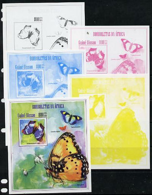 Guinea - Bissau 2013 Butterflies #11 - the set of 5 imperf progressive proofs comprising the 4 individual colours plus all 4-colour composite, unmounted mint