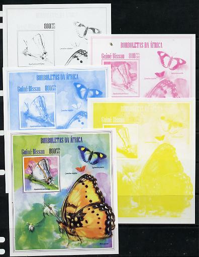 Guinea - Bissau 2013 Butterflies #12 - the set of 5 imperf progressive proofs comprising the 4 individual colours plus all 4-colour composite, unmounted mint