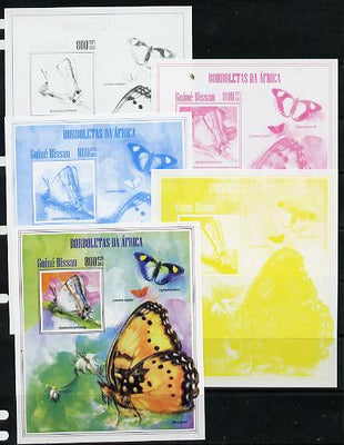 Guinea - Bissau 2013 Butterflies #12 - the set of 5 imperf progressive proofs comprising the 4 individual colours plus all 4-colour composite, unmounted mint