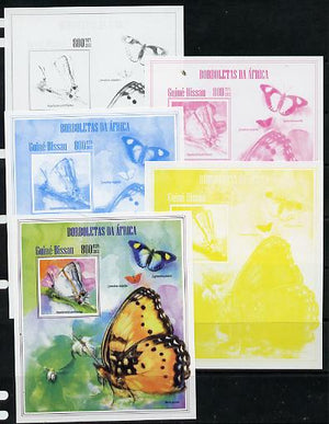 Guinea - Bissau 2013 Butterflies #12 - the set of 5 imperf progressive proofs comprising the 4 individual colours plus all 4-colour composite, unmounted mint