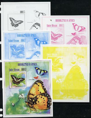 Guinea - Bissau 2013 Butterflies #13 - the set of 5 imperf progressive proofs comprising the 4 individual colours plus all 4-colour composite, unmounted mint