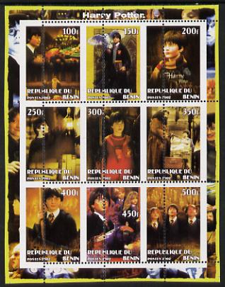 Benin 2002 Harry Potter perf sheetlet containing 9 values unmounted mint with vertical perforations dramatically misplaced by 10mm. Note this item is privately produced and is offered purely on its thematic appeal, it has no postal validity