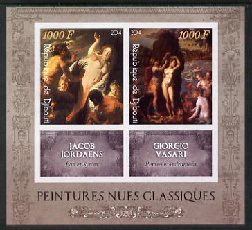 Djibouti 2014 Classical Nude Painters - Jordaens & Vasari imperf sheetlet containing two values plus two labels unmounted mint