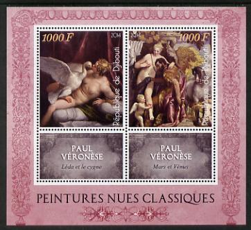 Djibouti 2014 Classical Nude Painters - Paul Veronese perf sheetlet containing two values plus two labels unmounted mint