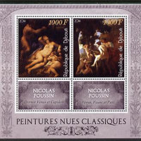 Djibouti 2014 Classical Nude Painters - Nicolas Poussin perf sheetlet containing two values plus two labels unmounted mint