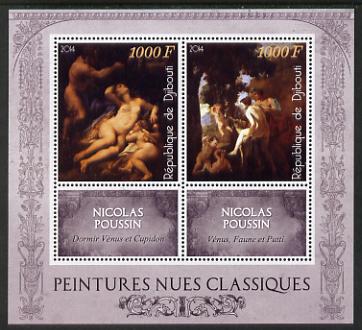 Djibouti 2014 Classical Nude Painters - Nicolas Poussin perf sheetlet containing two values plus two labels unmounted mint