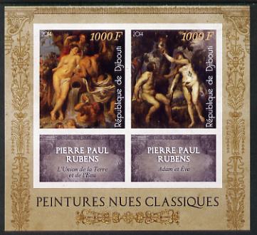 Djibouti 2014 Classical Nude Painters - Peter Paul Rubens imperf sheetlet containing two values plus two labels unmounted mint
