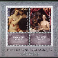 Djibouti 2014 Classical Nude Painters - Bellini & Clouet perf sheetlet containing two values plus two labels unmounted mint