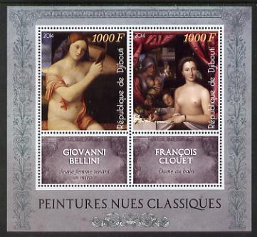 Djibouti 2014 Classical Nude Painters - Bellini & Clouet perf sheetlet containing two values plus two labels unmounted mint