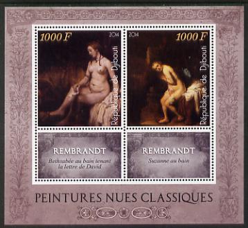 Djibouti 2014 Classical Nude Painters - Rembrandt perf sheetlet containing two values plus two labels unmounted mint
