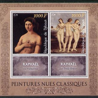 Djibouti 2014 Classical Nude Painters - Raphael perf sheetlet containing two values plus two labels unmounted mint