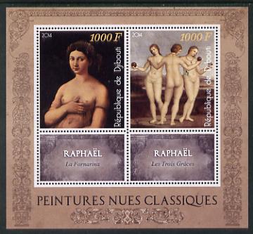 Djibouti 2014 Classical Nude Painters - Raphael perf sheetlet containing two values plus two labels unmounted mint