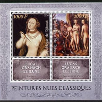 Djibouti 2014 Classical Nude Painters - Lucas Cranach perf sheetlet containing two values plus two labels unmounted mint