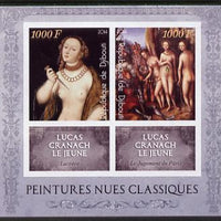 Djibouti 2014 Classical Nude Painters - Lucas Cranach imperf sheetlet containing two values plus two labels unmounted mint