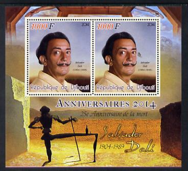 Djibouti 2014 Anniversaries - Salvador Dali perf sheetlet containing two values unmounted mint