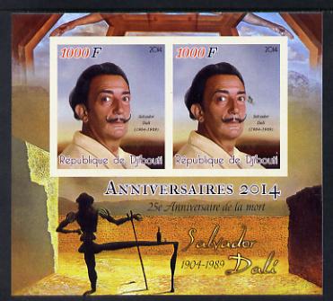 Djibouti 2014 Anniversaries - Salvador Dali imperf sheetlet containing two values unmounted mint