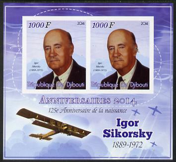 Djibouti 2014 Anniversaries - Igor Sikorsky imperf sheetlet containing two values unmounted mint